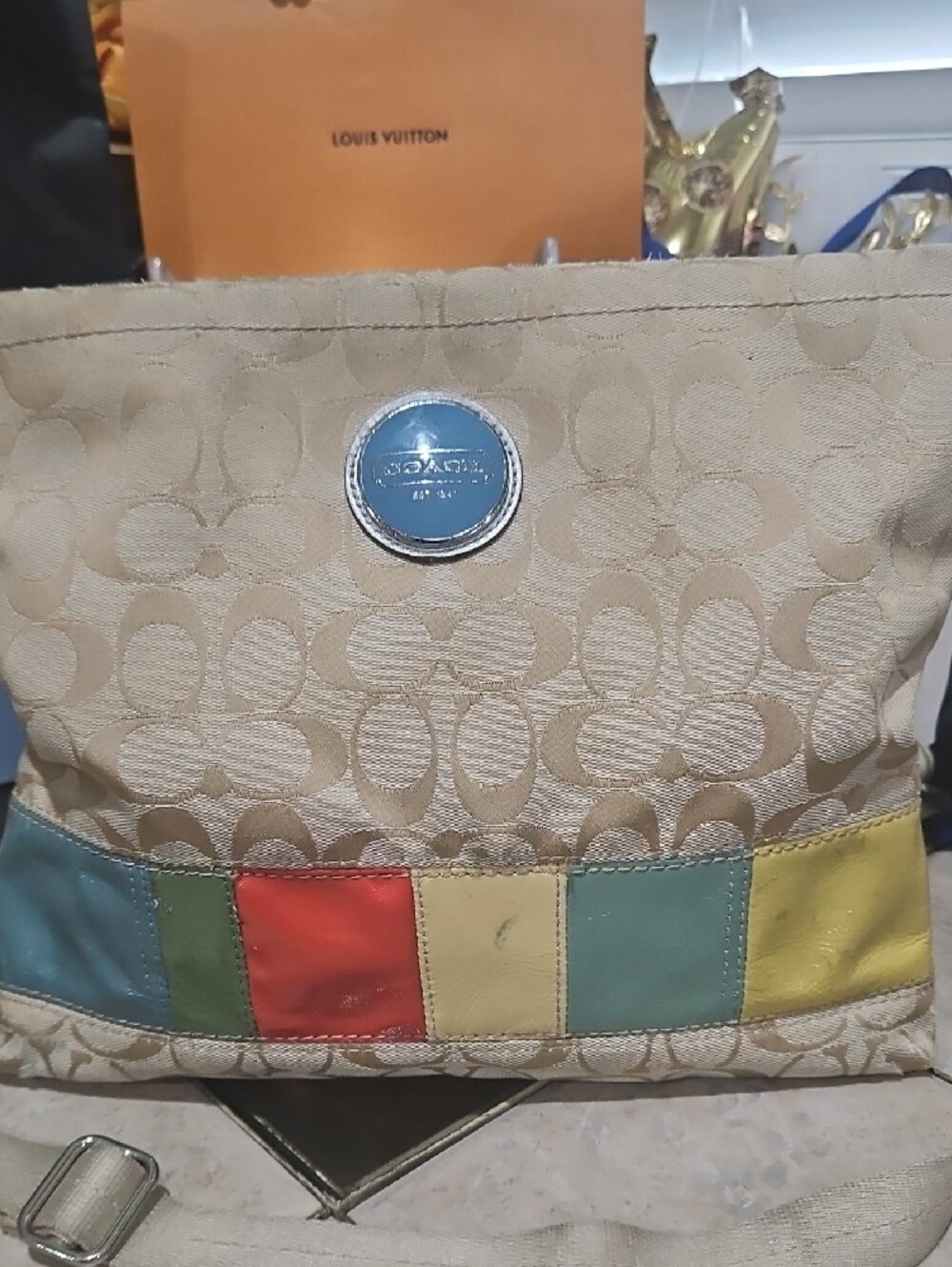 Coach F17441 Khaki Signature Canvas Crossbody with Color Block - Picture 4 of 14